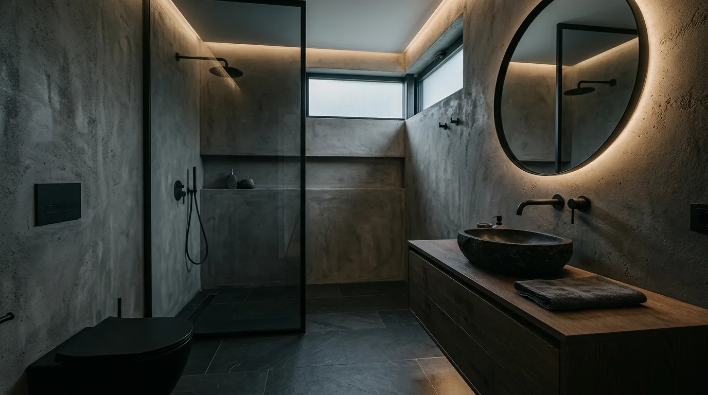 Let marble veining add movement to the room inspiration for a moody bathroom.